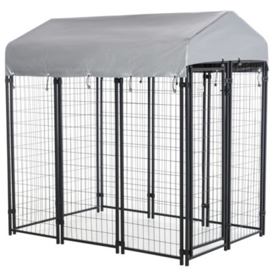 Pawhut 6' x 4' x 6' Large Outdoor Dog Kennel Steel Fence with UV-Resistant Oxford Cloth Roof & Secure Lock