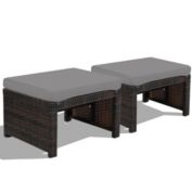 Gymax Set of 2 Rattan Ottoman Footrest Footstool Patio Furniture w/ Cushion