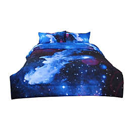PiccoCasa All-Season Quilted Comforter Sets Galaxies Dark Blue With 2 Pillow Shams, Full