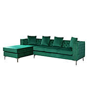 Contemporary Home Living 109" Green Velvet Reversible Sectional Sofa with Chaise