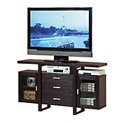 FC Design 60"W TV Stand with 2 Side Glass Door Cabinets and 3 Drawers in Red Cocoa Finish