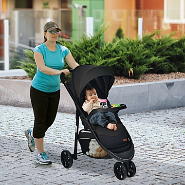 Slickblue Baby Jogging Stroller with Adjustable Canopy for Newborn-Black. View a larger version of this product image.