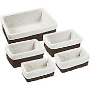 Juvale 5 Piece Brown Wicker Baskets with Cloth Lining for Storage, Lined Bins for Organizing Closet Shelves (3 Sizes)