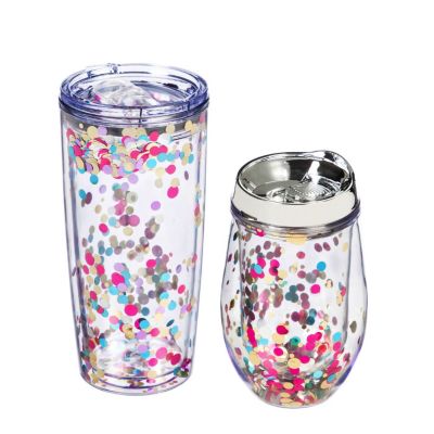 Evergreen Beautiful Glitter Acrylic Travel Cup with Lid Gift Set - 7 x 4 x 4 Inches