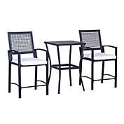 Outsunny 3PCS Patio Bar Set with Soft Cushion, Rattan Wicker Outdoor Furniture Set for Backyards, Lawn, Deck, Poolside