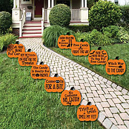 Big Dot of Happiness Funny Trick or Treat? - Pumpkin Lawn Decoration Signs - Outdoor Halloween Yard Decorations - 10 Piece