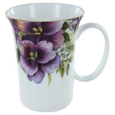 Purple Pansy Bone China Trumpet Mug - 11oz - Set of 4 by Coastline Imports