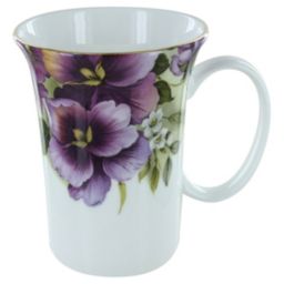 Purple Pansy Bone China Trumpet Mug - 11oz - Set of 4 by Coastline Imports