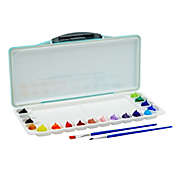 Bright Creations 18-Well Portable Paint Palette with Lid, 2 Paint Brushes, 10 Sheets of Paper for Acrylic, Oil Coloring (10.5 x 5 x 1 in)