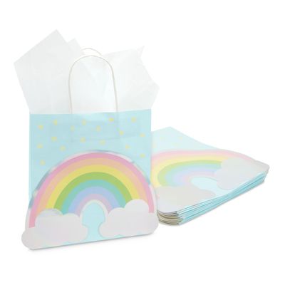 Blue Panda Rainbow Gift Bags with Handles and White Tissue Paper (15 Pack)