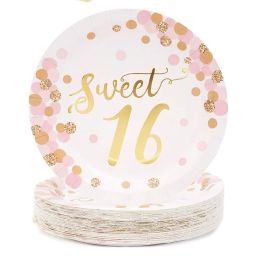 Blue Panda 48 Pack Rose Gold and Pink Sweet 16 Birthday Plates for 16th Birthday Party (9 In)