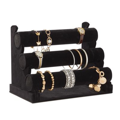 Juvale Black Velvet Jewelry Display Stand, 3 Tier Holder for Bracelets and Bangles