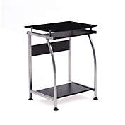 Contemporary Home Living 29.5" Black Tempered Glass Top Laptop Desk with Pull-Out Keyboard Tray