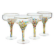 Okuna Outpost 14 oz Handblown Mexican Margarita Glasses, Confetti Glassware for Cocktails, Fiesta Party (Set of 4)