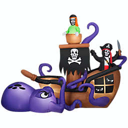 Gemmy Airblown Inflatable Halloween Pirate Ship, 7.5 ft Tall, Black