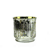 Set of 4 Yellow and Silver Ribbed Mercury Glass Decorative Votive Candle Holders 3.25"