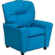 Flash Furniture Contemporary Turquoise Vinyl Kids Recliner With Cup Holder - Turquoise Vinyl