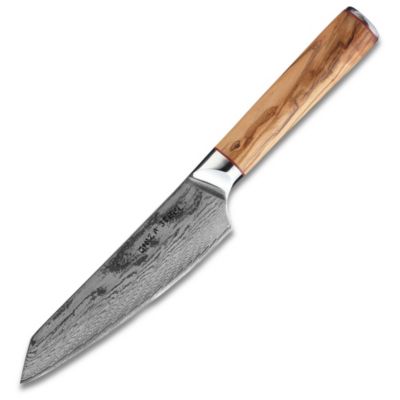 Ginza Steel KC Series MIA 17 Chef Knife 6.5&quot; Damascus AUS10 Steel 63 Layer/Olivewood Handle