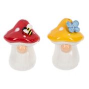 Ganz Yellow and Red Gnome with Mushroom Hat Salt and Pepper Shaker Set 3.25 Inch