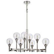 Saltoro Sherpi Chandelier with 8 Globe Glass Shades and Cone Design Holders, Chrome-