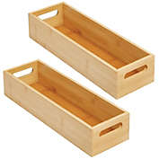 mDesign Bamboo Wood Compact Food Storage Bin with Handle - 2 Pack