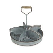 Cheungs Decorative Metal 5 Compartment Tray With Pig Dividers And Center Handle With Wood Grip