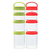 Link Portable Stackable Food Leak Proof Storage Containers Great For Snacks, Formula, Powders Portion Control  Airtight - 2 Set Bundle - Red &Green