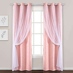 Star Sheer Insulated Grommet Blackout Window Curtain Panels Pink 38X84 Set
