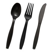 Smarty Had A Party Black Disposable Plastic Cutlery Set (1000 Spoons, 1000 Forks and 1000 Knives)
