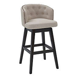 Armen Living Celine 26 Counter Height Wood Swivel Tufted Barstool in Espresso Finish with Tan Fabric
