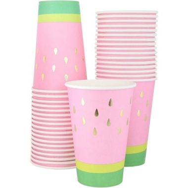 Blue Panda Watermelon Paper Cups for Summer Birthday Party and Picnic, Gold Foil (12 oz, 50 Pack). View a larger version of this product image.