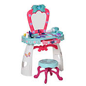 Qaba 25 Pcs Kids Vanity Dressing Table Make Up Desk w/ Stool Beauty Kit Glamour Princess Magic Mirror Lights Music Pretend Toy Children for 3 Years Old Lake Blue & White
