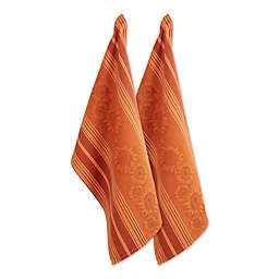 Contemporary Home Living Set of 2 Burnt Orange Sunflower Jacquard Dish Towel, 28