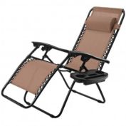 Costway Outdoor Folding Zero Gravity Reclining Lounge Chair with Utility Tray-Brown