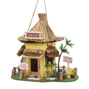 Zingz & Thingz 9.75" Yellow and Brown Tiki Hut Outdoor Hanging Birdhouse. View a larger version of this product image.