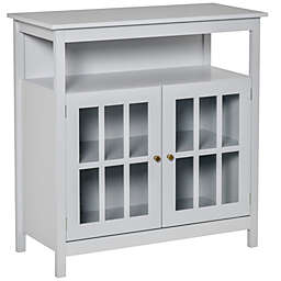 HOMCOM Kitchen Sideboard, Storage Buffet, Cabinet with Open Shelf, Glass Door Cabinet and Adjustable Shelf, Grey