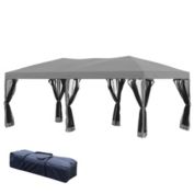 Outsunny 10'x19' Pop Up Party Tent Gazebo Wedding Canopy with 6 Removable Mesh Sidewalls, Grey