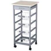 HOMCOM 32.25" Wooden Rolling Kitchen Storage Cart, Trolley Cart on 360° Swivel Wheels with  Storage Drawer, Grey
