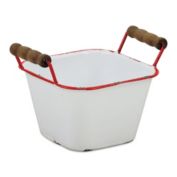 Cheungs Home Decorative Lacquered Finish White Storage with Side Wood Handles - Red Rim