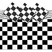 Sparkle and Bash Checkered Plastic Tablecloth, Black and White Party Decor (54 x 108 in, 3 Pack)