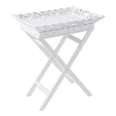 Zingz & Thingz 26.5" White Contemporary Tray Stand with Drawers