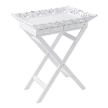 Zingz & Thingz 26.5" White Contemporary Tray Stand with Drawers. View a larger version of this product image.