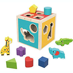 TOOKYLAND Wooden Shape Sorting Cube - 11pcs - Sorter Toy with Animal and Geometric Blocks, 12 Months +