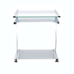Studio Designs L Cart Compact Computer Cart with Storage and Keyboard Shelf - Silver / Clear Glass