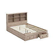 Slickblue Queen Size Rustic Oak FarmHouse Low Profile 2 Drawer Storage Platform Bed