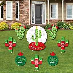 Big Dot of Happiness Merry Cactus - Yard Sign and Outdoor Lawn Decorations - Christmas Cactus Party Yard Signs - Set of 8