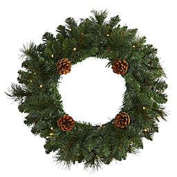 Nearly Natural Pre-Lit Pinecone Artificial Christmas Wreath, 20-Inch, Warm Clear Lights