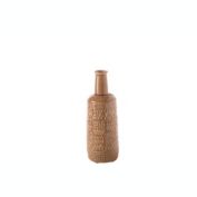 Urban Trends Collection Ceramic Round Bottle Vase with Long Neck and Layered Tribal Pattern Design Body SM Gloss Finish Brown