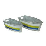 Zeckos Set of 2 Galvanized Metal Boat Planter Flower Tub Indoor Outdoor Plant Pot Nautical Décor