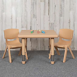 Flash Furniture 24" Square Natural Plastic Height Adjustable Activity Table Set with 2 Chairs